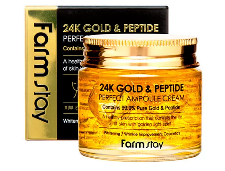 Ампульний крем для обличчя з золотом та пептидами FarmStay 24K Gold & Peptide Perfect Ampoule Cream, 80мл