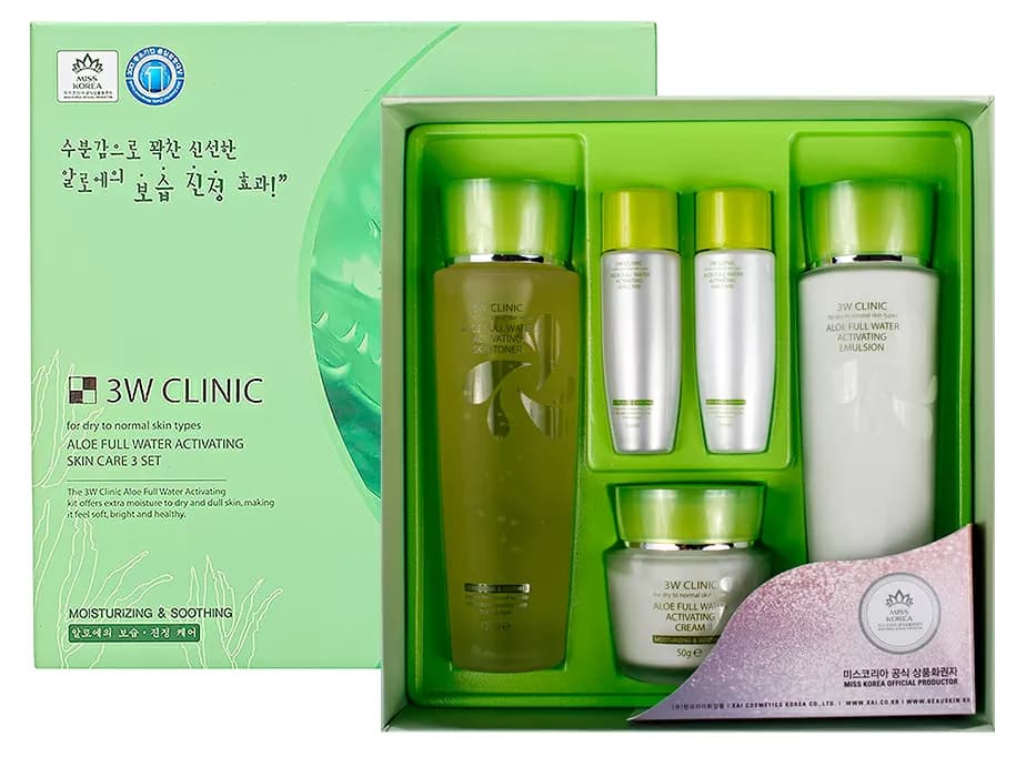 Зволожуючий набір для догляду за обличчям із екстрактом алое 3W Clinic Aloe Full Water Activating Skin 3 Kit Set - зображення 1