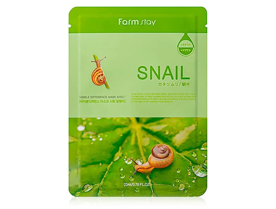 Відновлююча тканинна маска для обличчя з екстрактом равлика FarmStay Visible Difference Mask Sheet Snail - зображення 1
