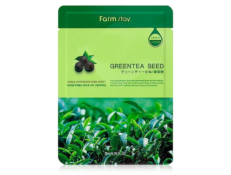 Успокаивающая тканевая маска для лица с зеленым чаем FarmStay Visible Difference Mask Sheet Green Tea Seed - зображення 1